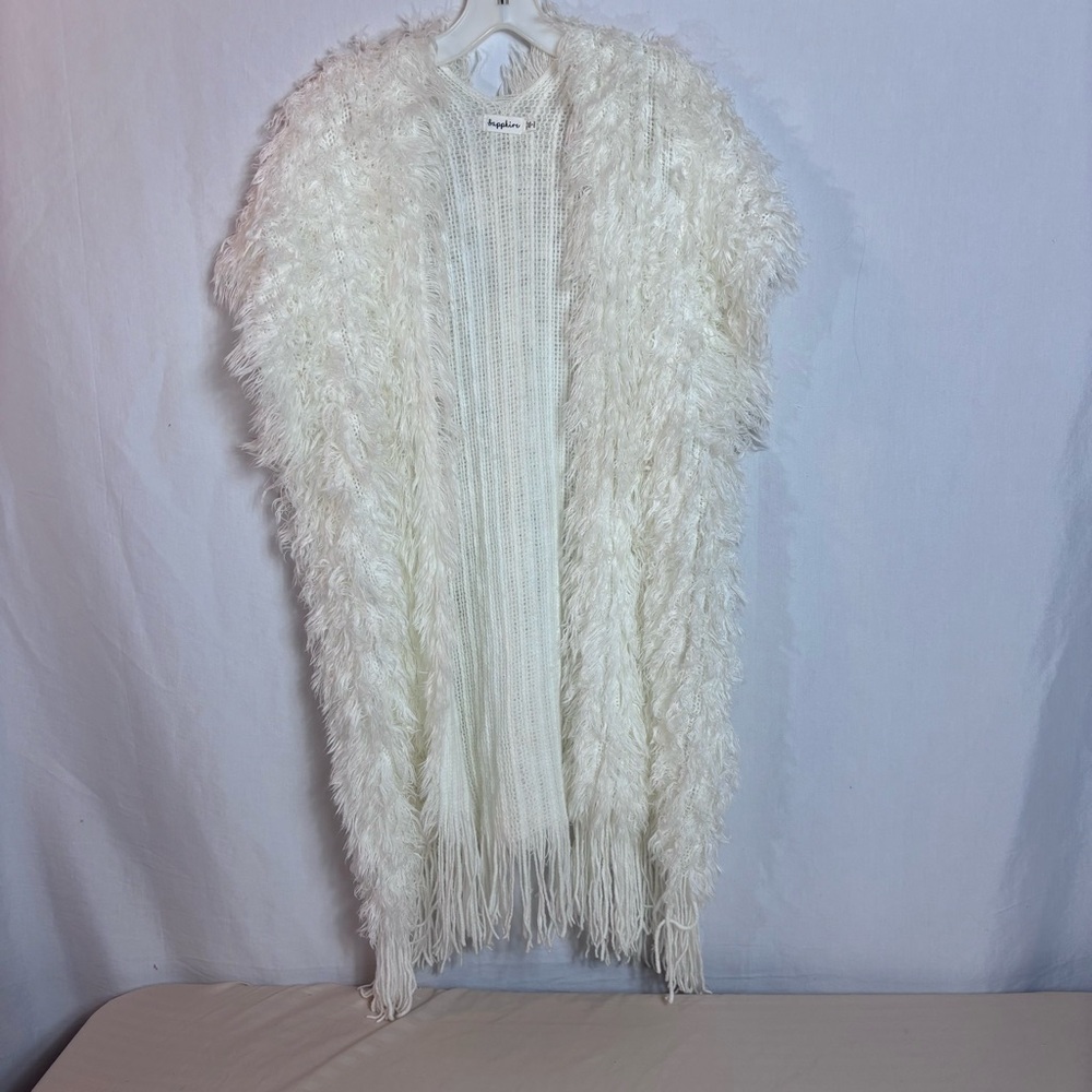 Sapphire Shaggy Fringe Sweater Vest Boho Hippie Feathery OSFM Plus Festival Chic